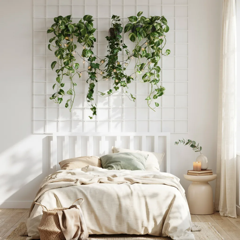 biophilic climbing plant wall cozy aesthetic bedroom
