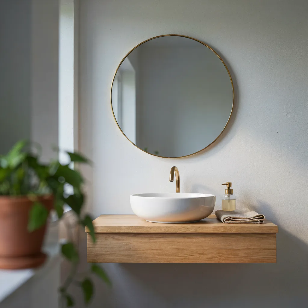 Round brass mirror small bathroom sink