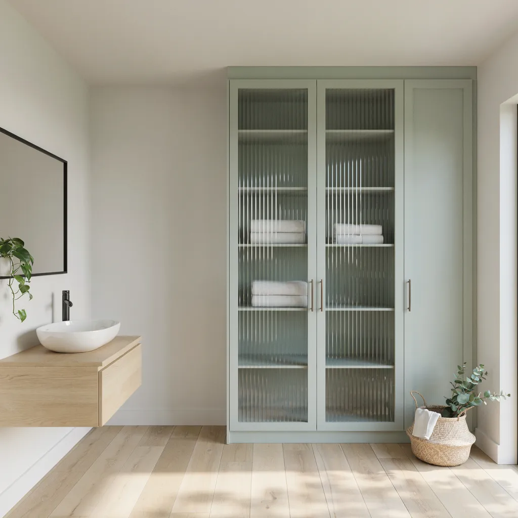 Reeded glass cabinet doors in a bathroom