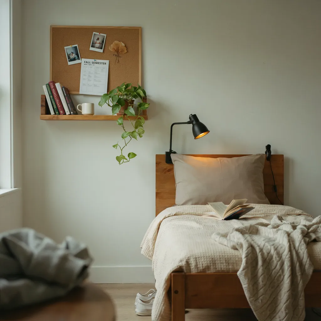 Cozy dorm bed reading corner with euro pillow