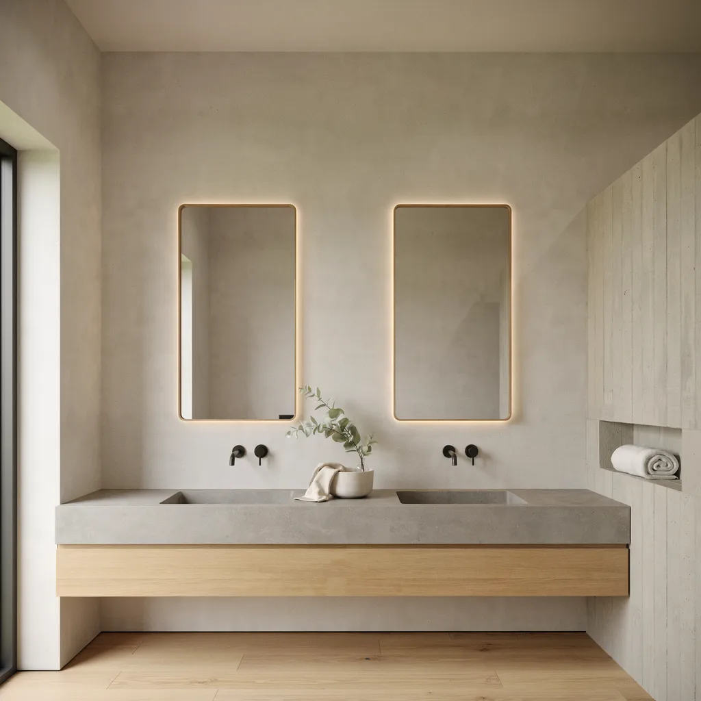 Two backlit mirrors over a double vanity