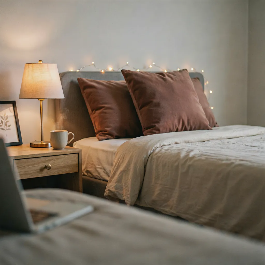 Mocha mousse pillows on dorm bed