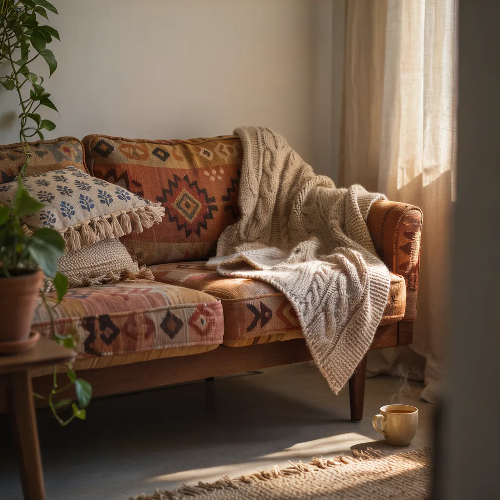 Chunky knit throw on sofa