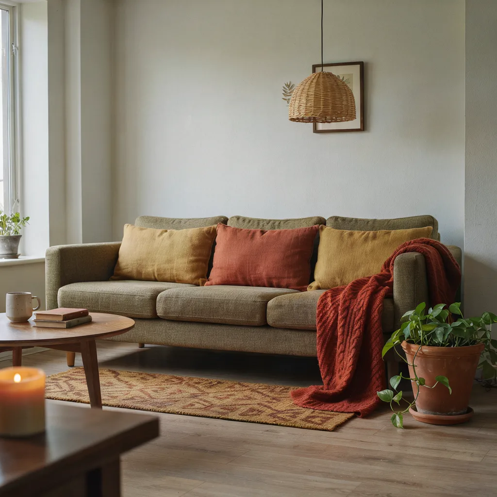 Small boho room in earthy palette