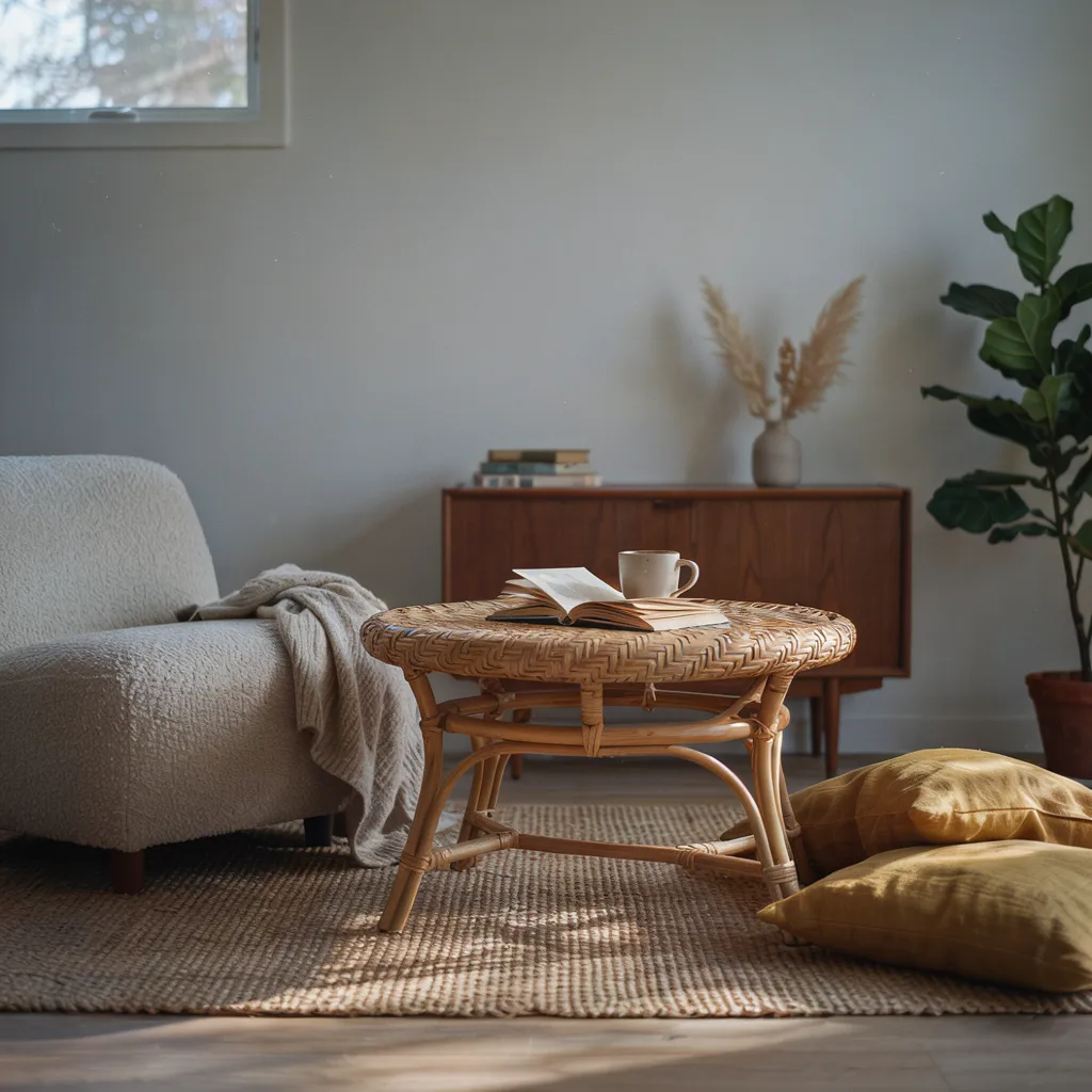 Round rattan coffee table