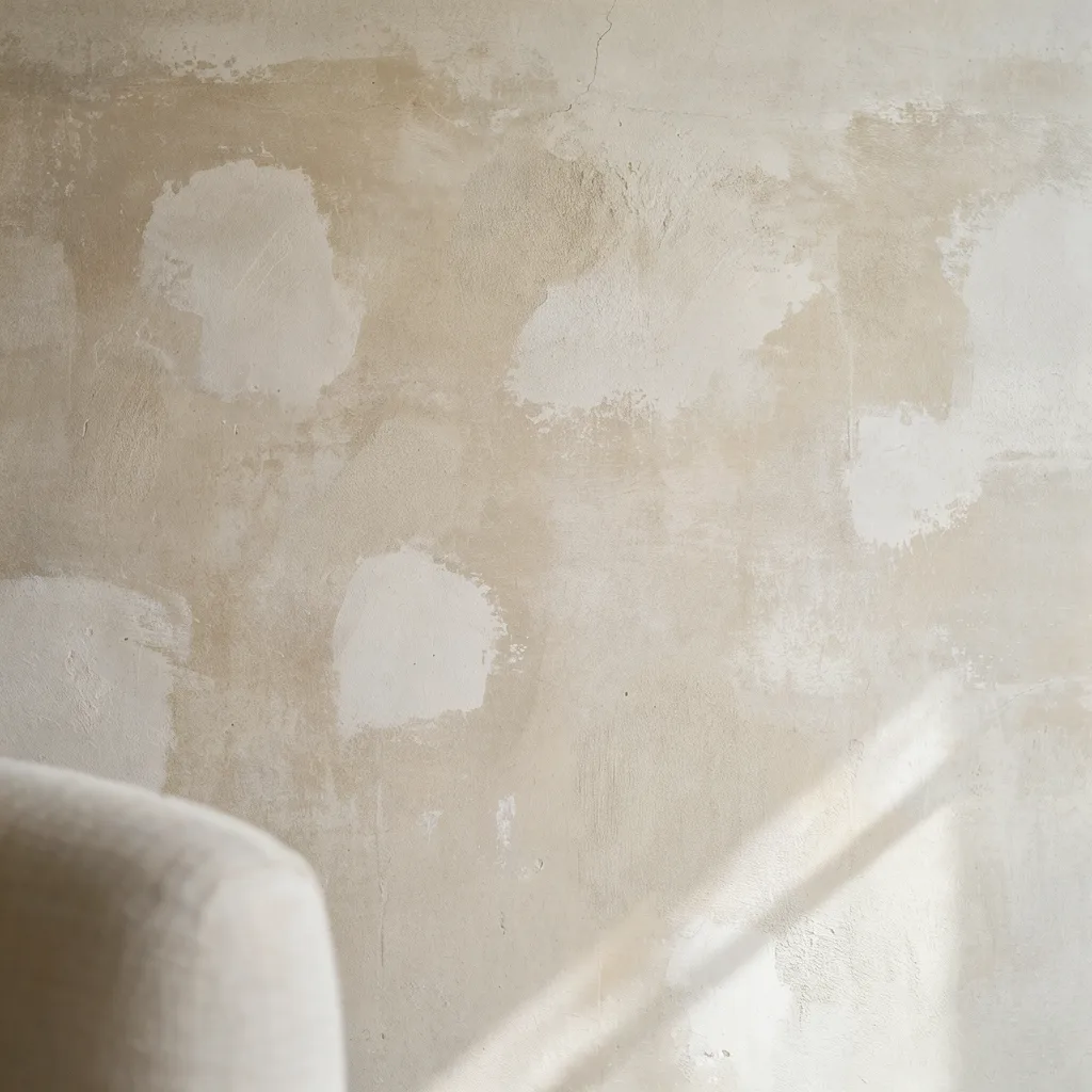 Hand-troweled limewash accent wall in living room
