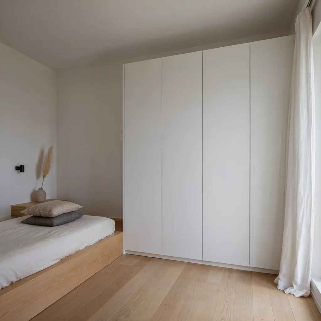 Flush-front wardrobe with push-open hinges