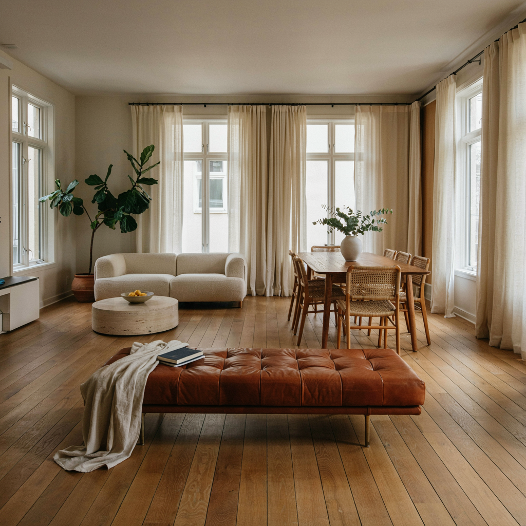 Leather daybed used as room divider
