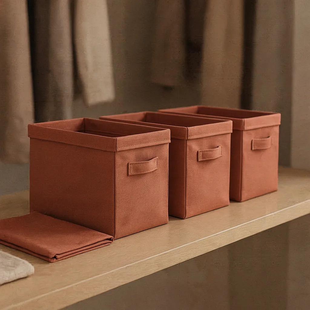 Fold-flat fabric storage cubes in closet