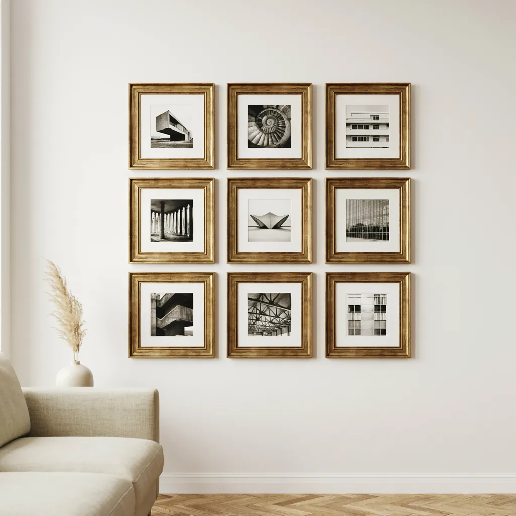 Thrifted brass frame gallery grid wall DIY
