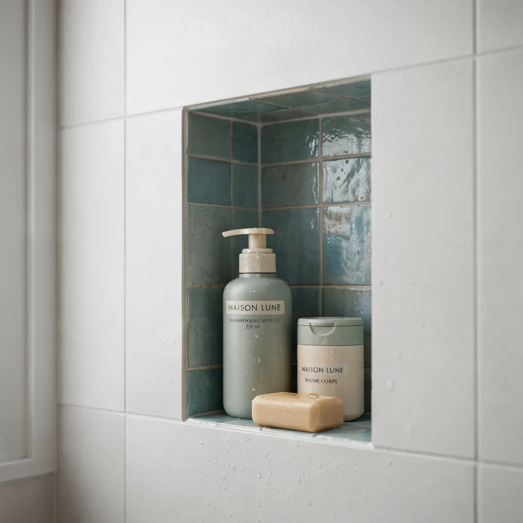 Zellige-lined shower niche with tile
