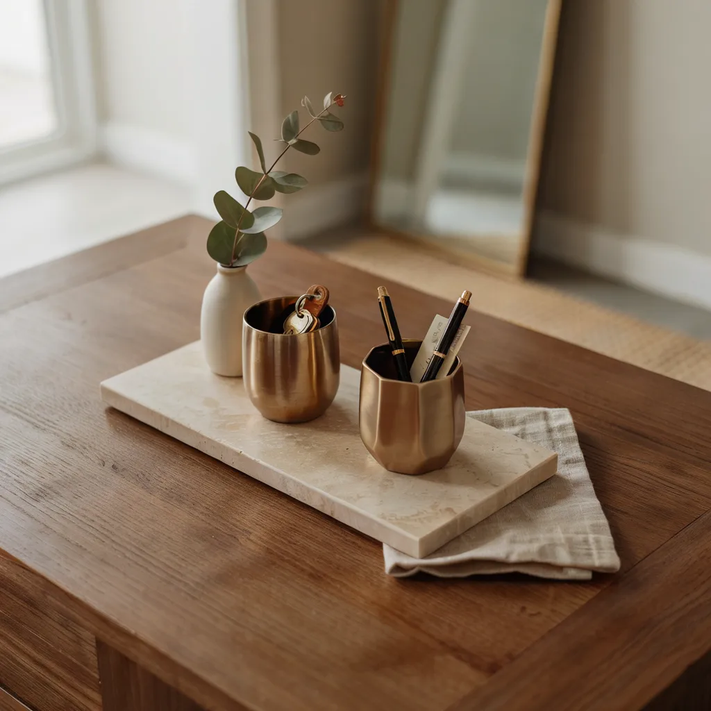 Honed travertine entryway catchall tray DIY

