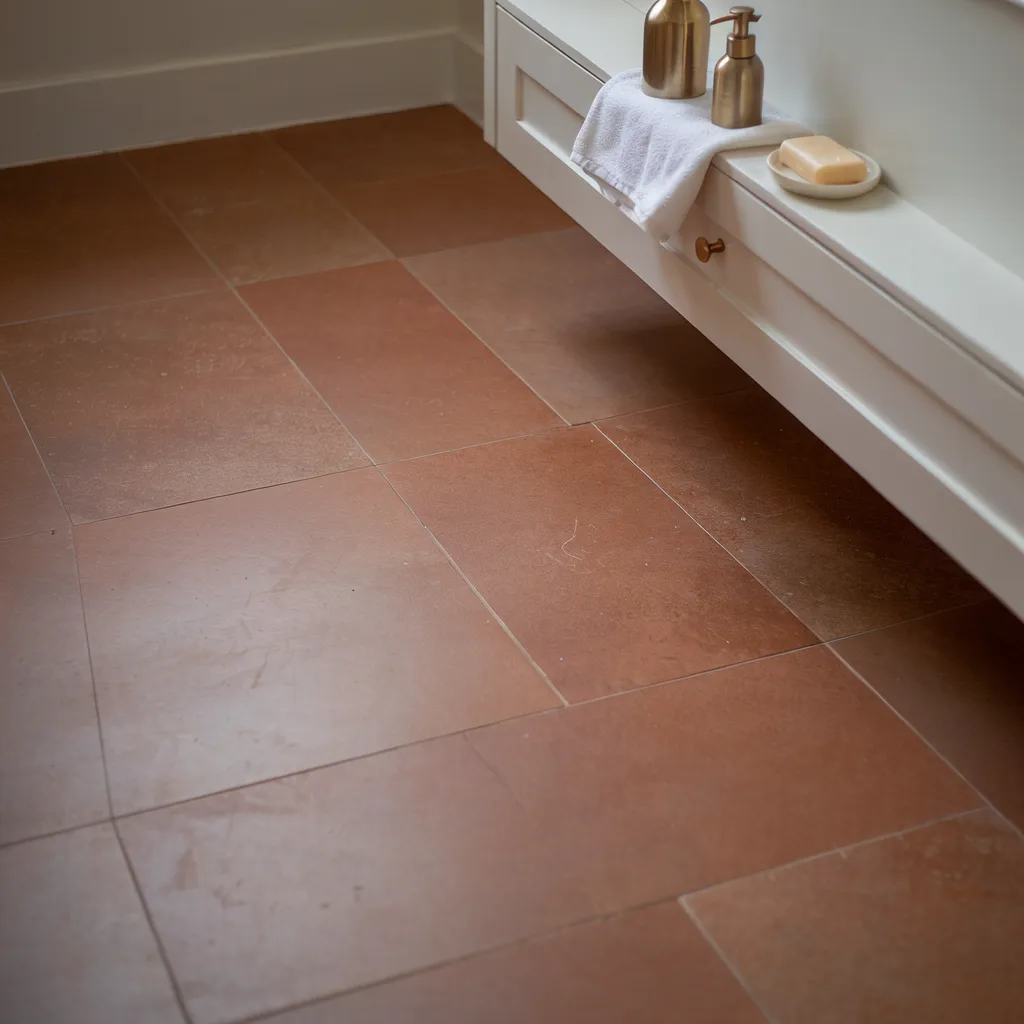 Matte terracotta floor tile in modern washroom

