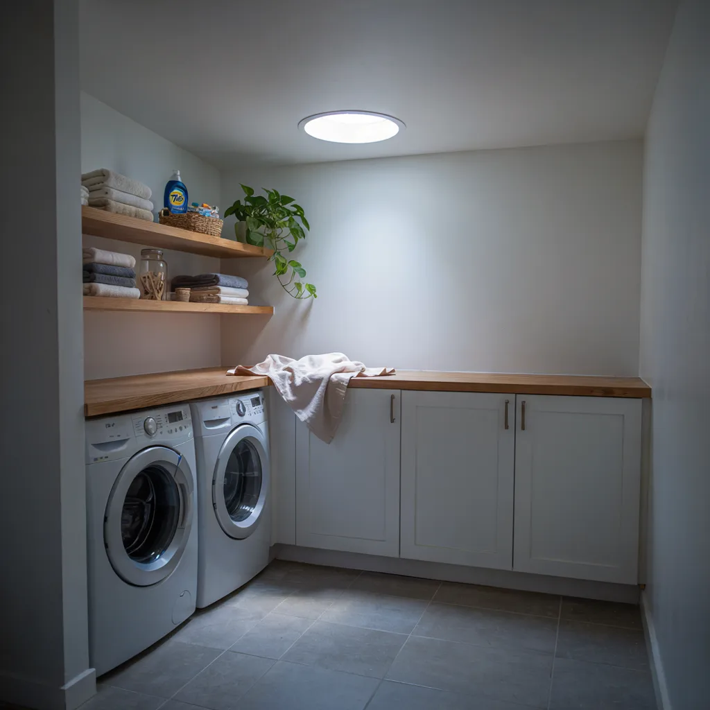 Tubular skylight lighting a laundry folding counter
