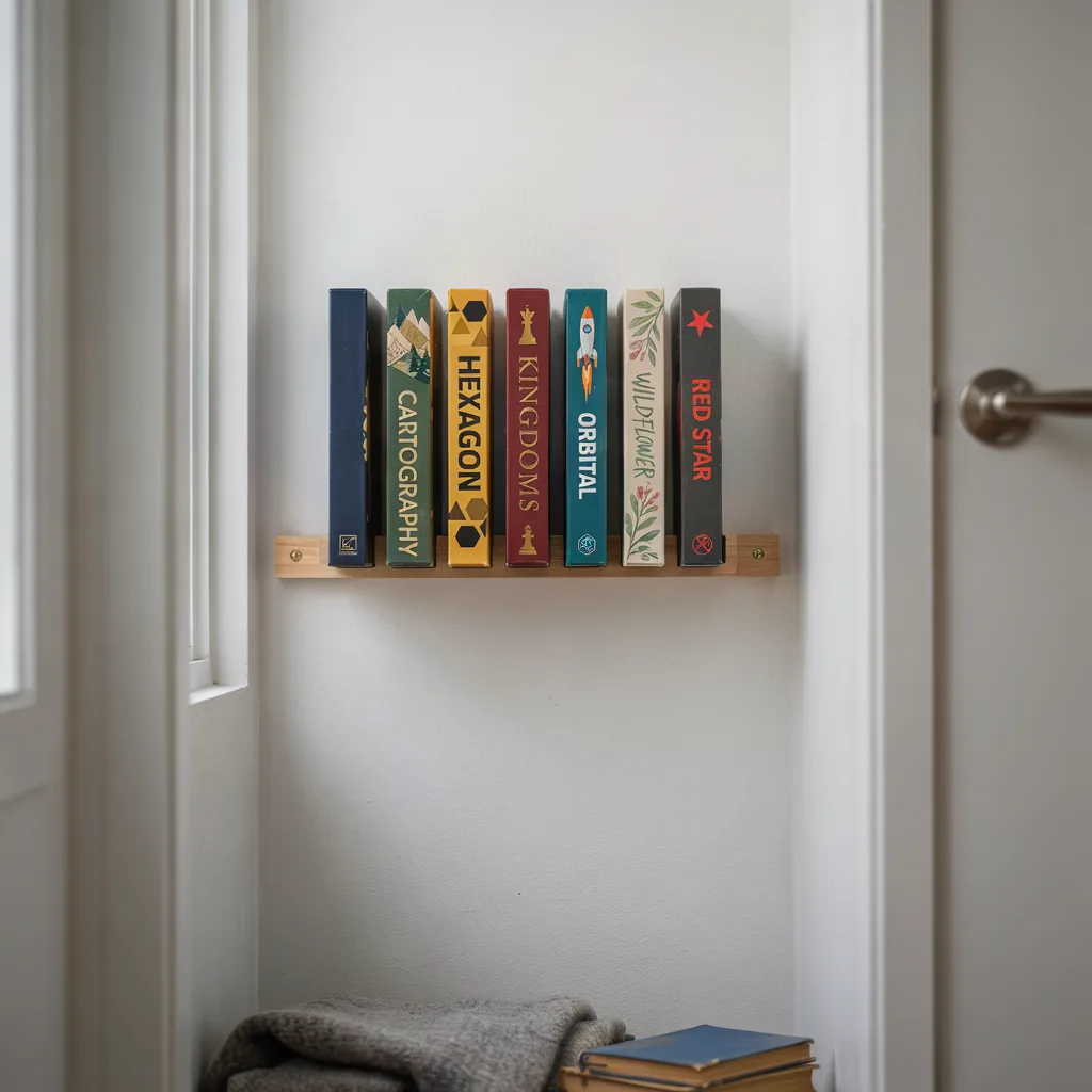 Board game rack mounted on closet door
