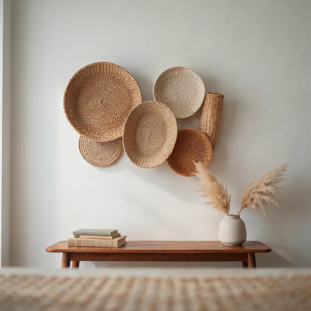 Woven baskets as wall decor