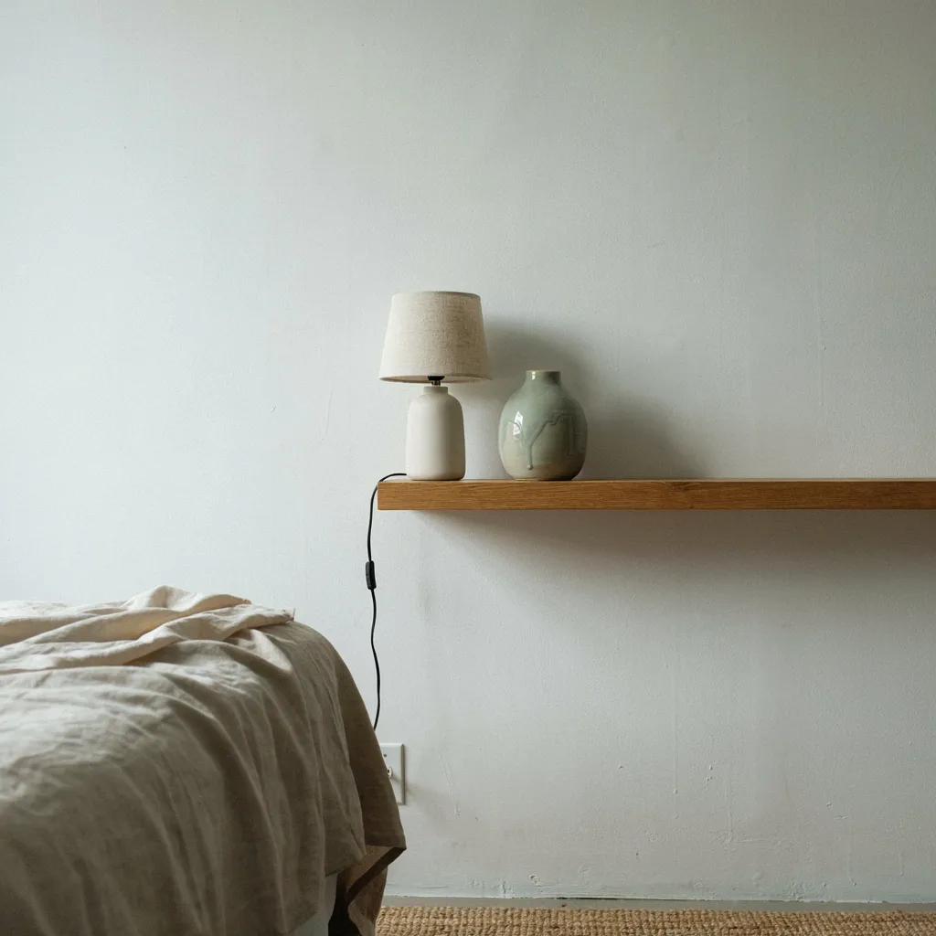 Minimalist nightstand with lamp and single object
