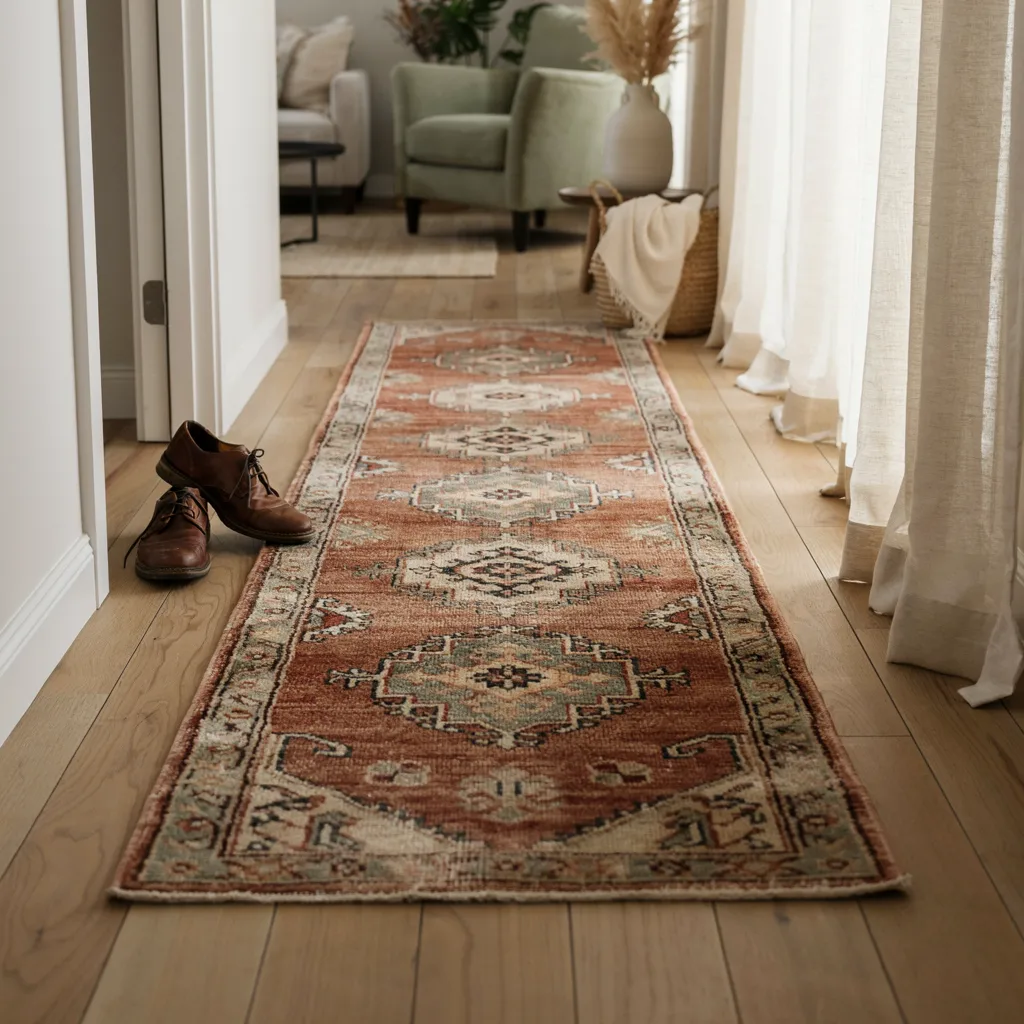 Faded runner rug in hallway