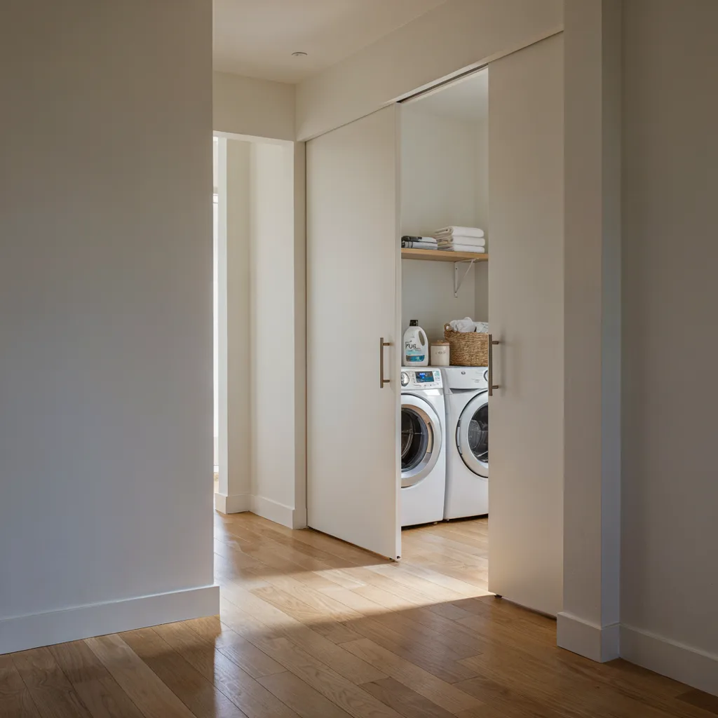 Laundry nook hidden behind pocket doors
