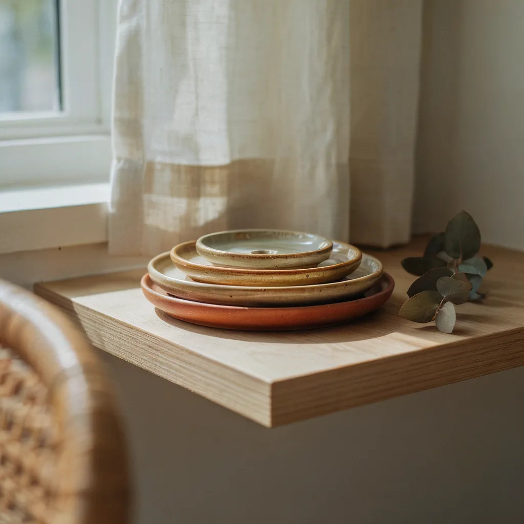 Stacked ceramic plant saucers in graduated sizes