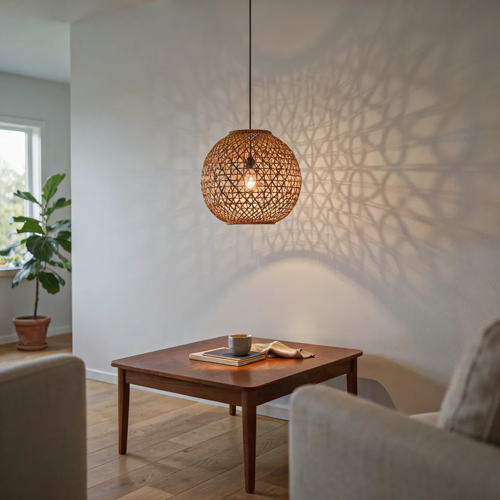 Woven rattan pendant light