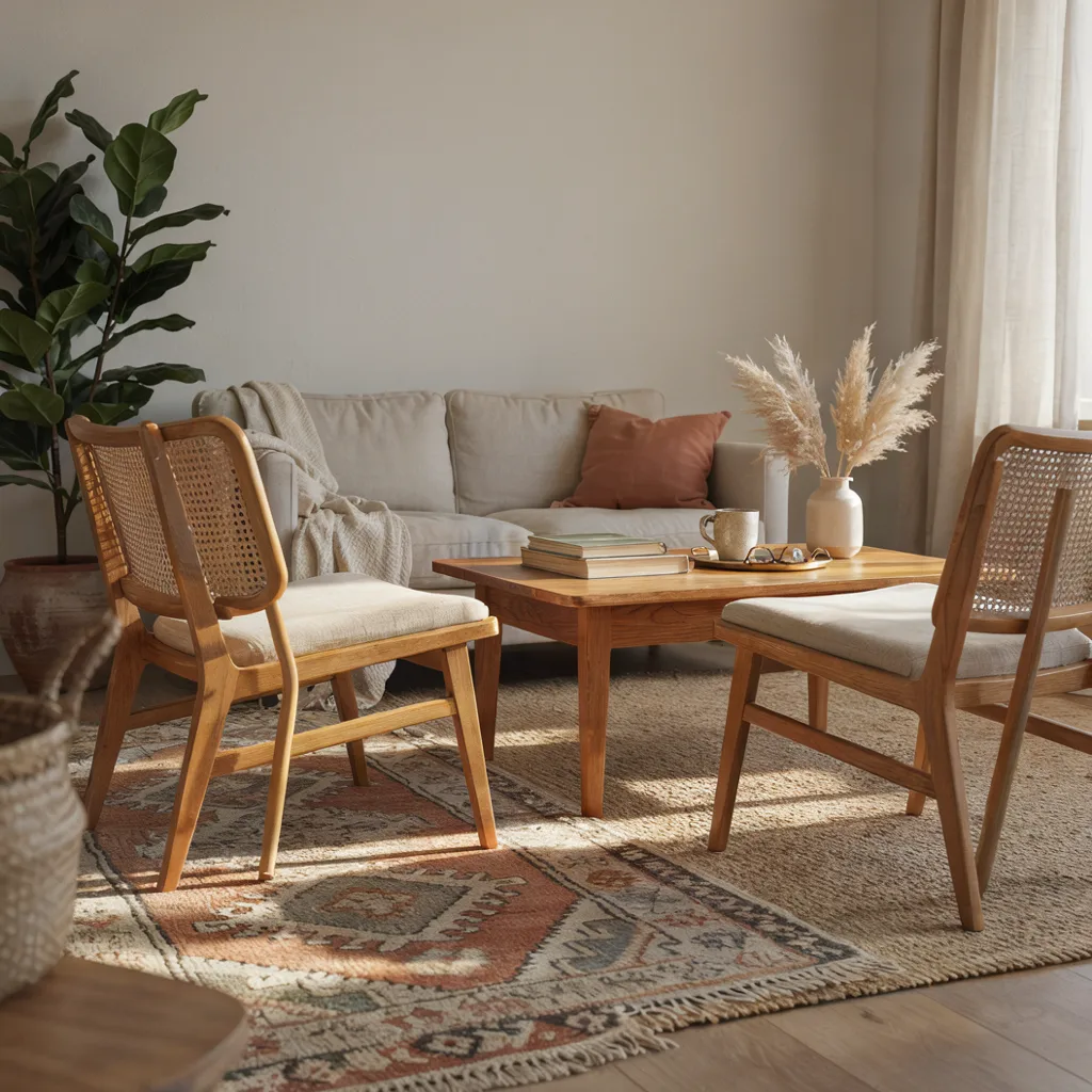 Cane chairs with wood table