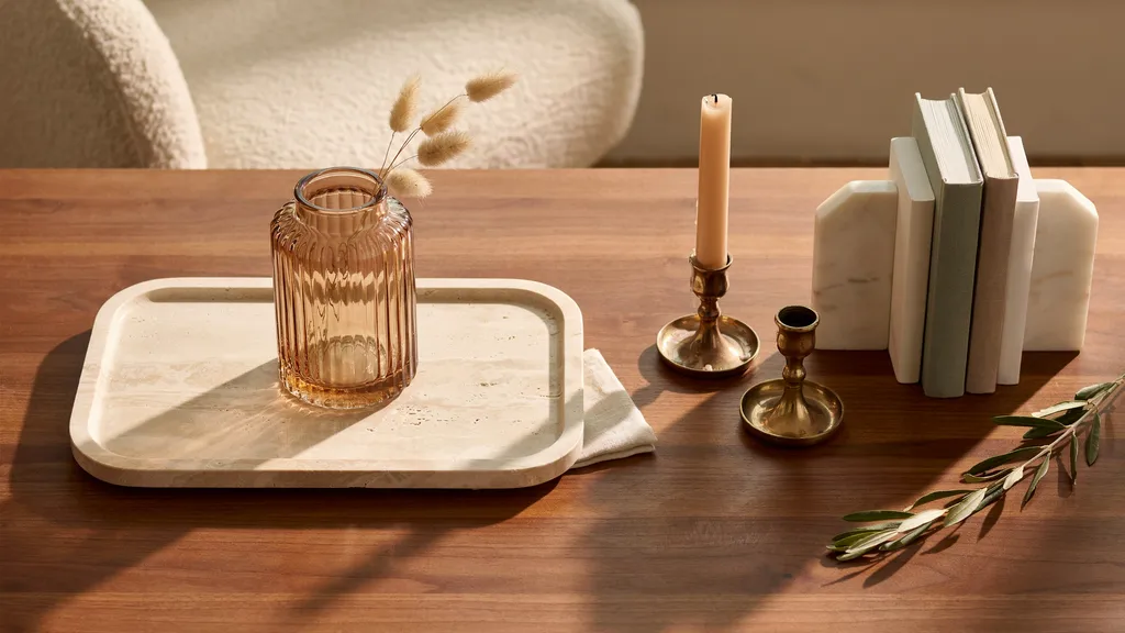 Luxury home decor accessories styled on console table