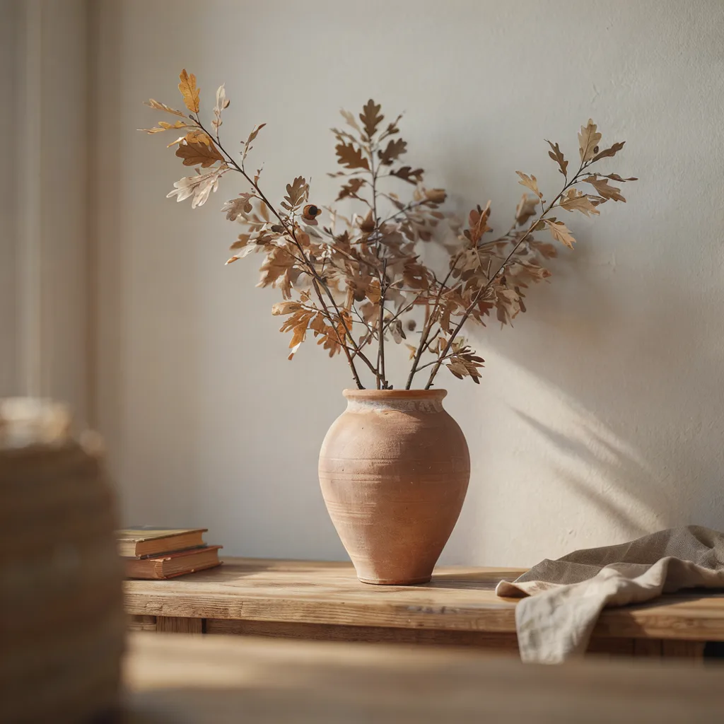 Terracotta vase with dried branches