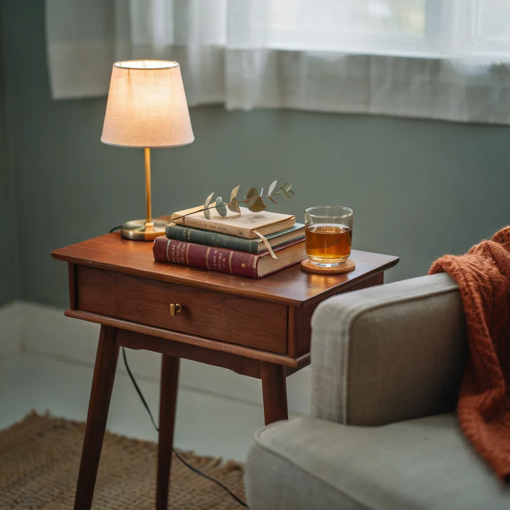 Dark walnut side table styling