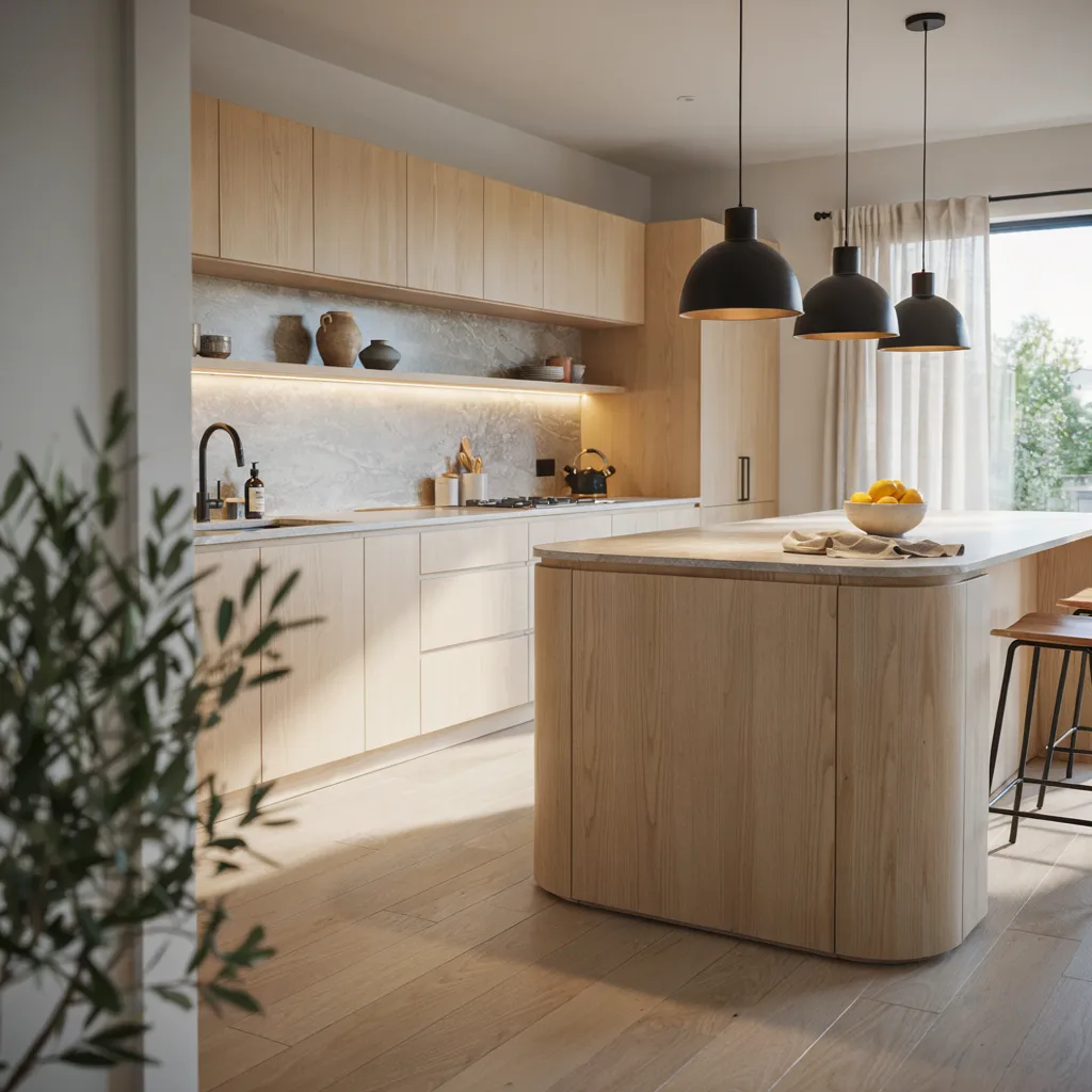 Kitchen island with curved end instead of hard corner