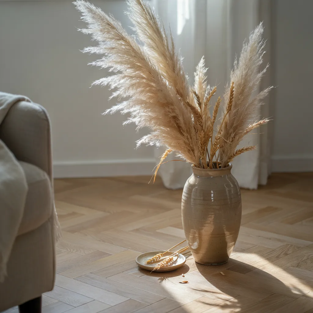 Pampas grass in tall floor vase