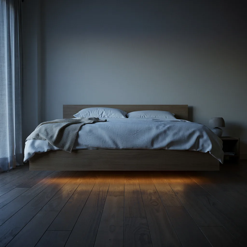 Under-bed recessed LED lighting glow
