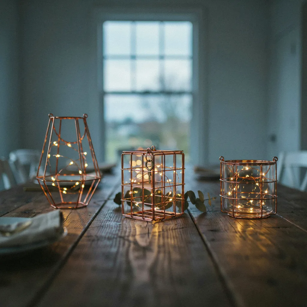 Copper wire lantern centerpiece