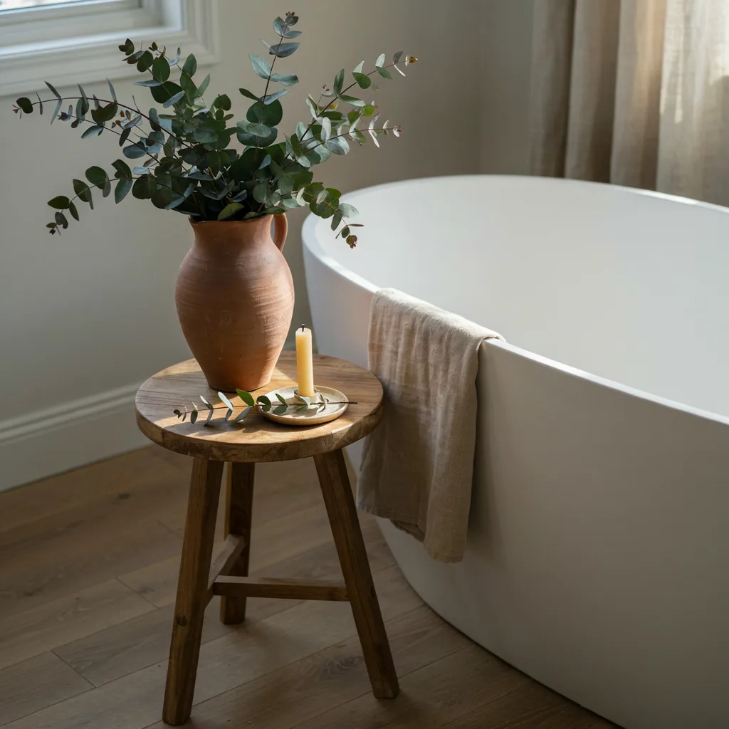 Dried eucalyptus in earthenware vase
