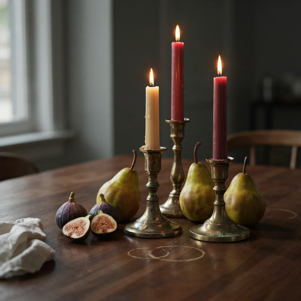 Staggered aged brass candlesticks with taper candles, a timeless addition included in our guide of 8 fall home accessories to shop and style.